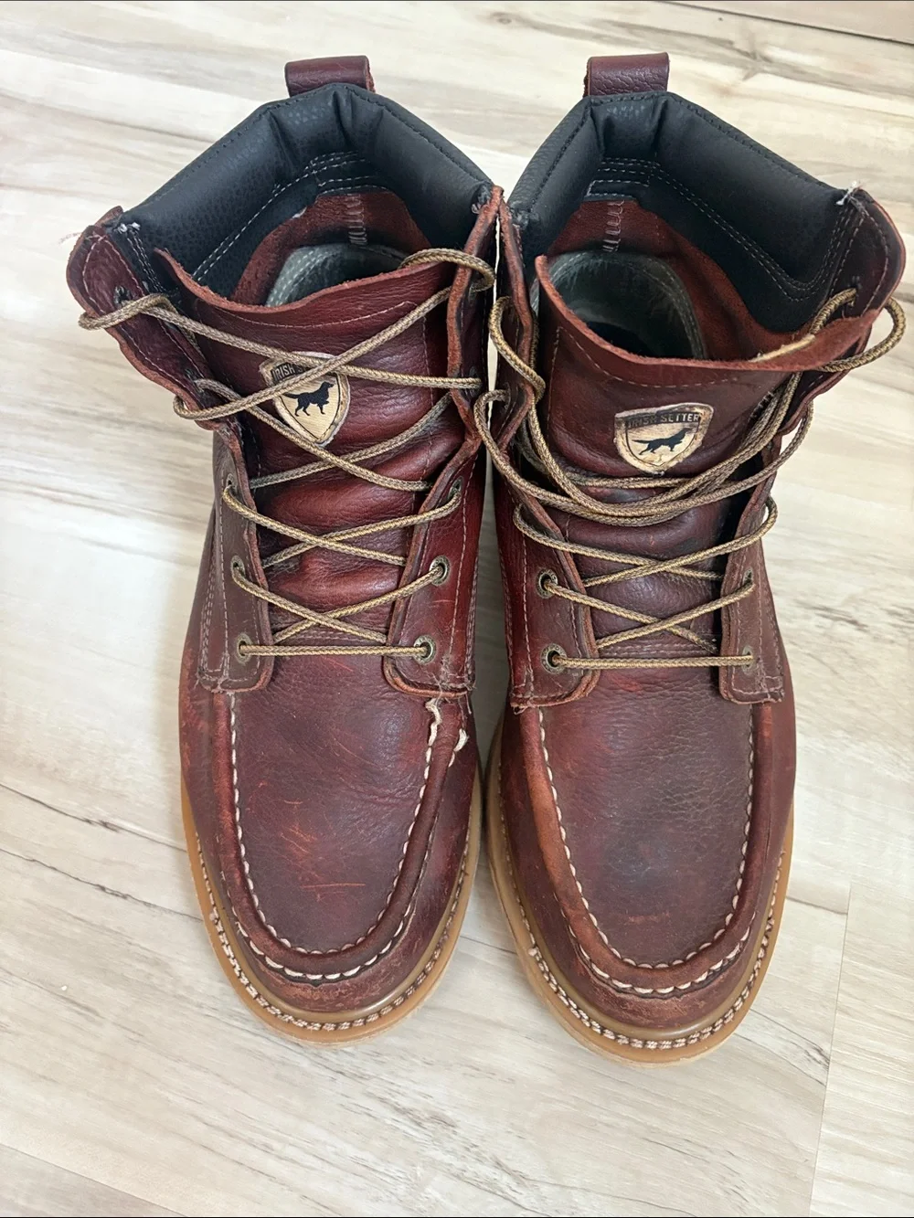 Irish Setter Brown Leather Moc Toe Lace-Up Boots